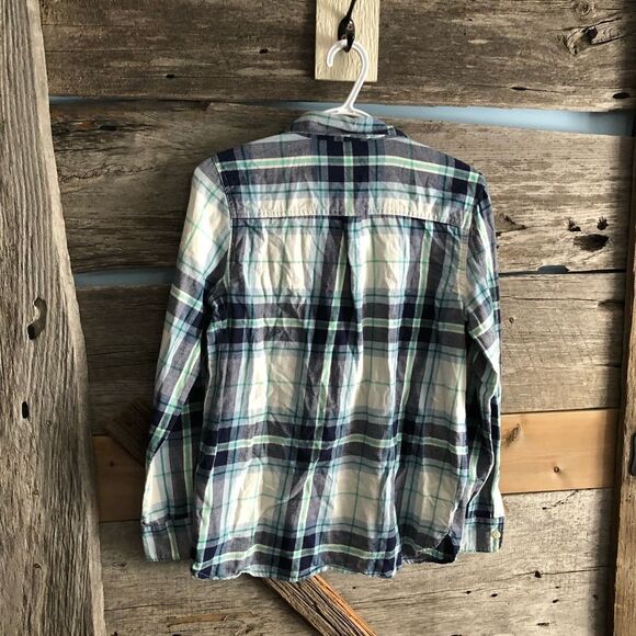old Navy size Med White and blue basic plaid button down shirt - Picture 3 of 4